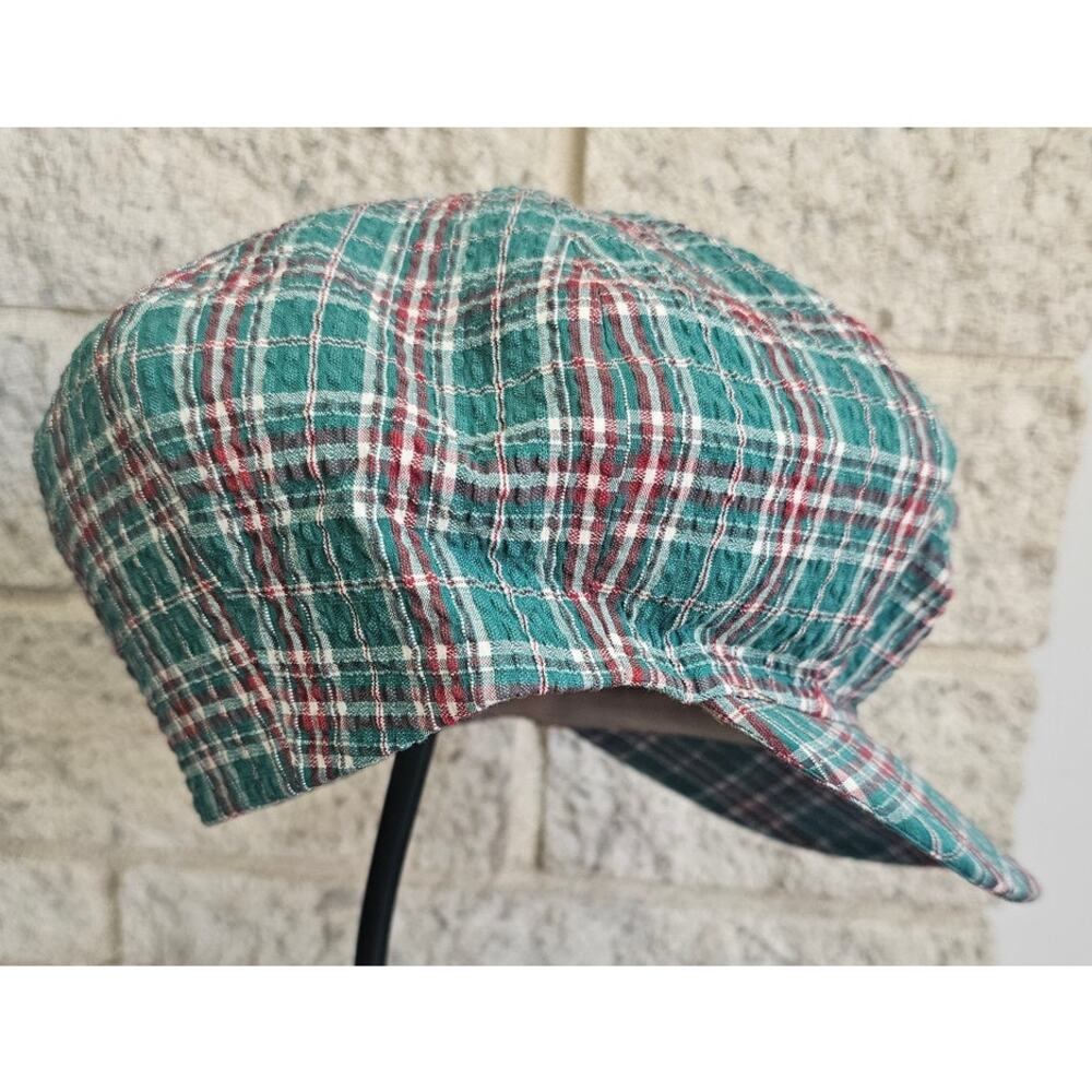 Borsalino Hat, Newsboy Made in Italy 99% Cotton Green Red Plaid US Sz 7 3/8 New - Picture 10 of 11
